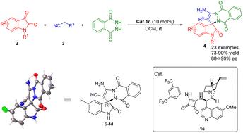 Enantioselective synthesis of spiro[indoline-3,1′-pyrazolo[1,2-b]phthalazine] derivatives via an organocatalytic three-component cascade reaction†