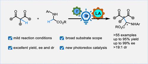 Asymmetric Cross-Dehydrogenative Coupling of Glycinates via Iodine-Mediated Photoredox/Lewis Acid Synergistic Catalysis