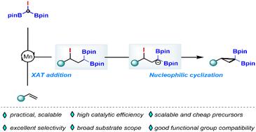 Synthesis of gem-di(boryl)cyclopropanes from non-activated olefins via Mn-photocatalyzed atom transfer radical addition†