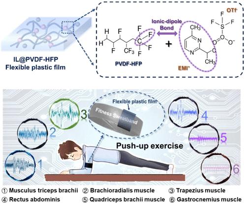 Flexible, Conductive, and Antimicrobial Plastic Films Using Ionic Liquid@PVDF-HFP for Epidermal Electromyographic Monitoring During Physical Exercises