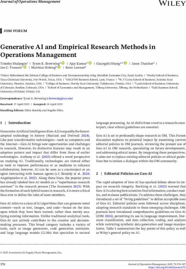 Generative AI and Empirical Research Methods in Operations Management