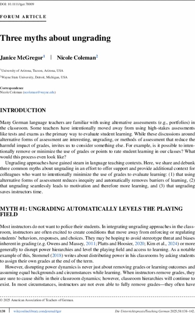 Three myths about ungrading
