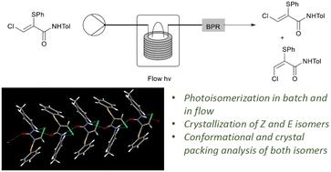 Formation of the E-isomer as an impurity in the optimized flow synthesis of a Z-α-thio-β-chloroacrylamide; E/Z photoisomerization in batch and flow, and solid state characterization of both isomers†