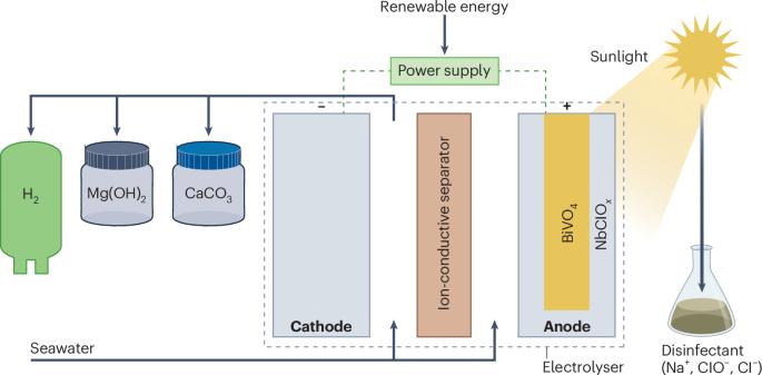 Turning sun and seawater into disinfectant