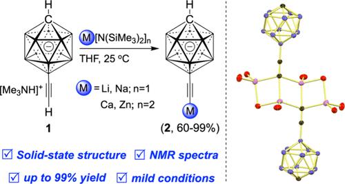 The 12-Ethynylmonocarba-closo-dodecaborate Anion: A Ligand for Metal Alkynide Complexes (M = Li, Na, Ca, Zn)