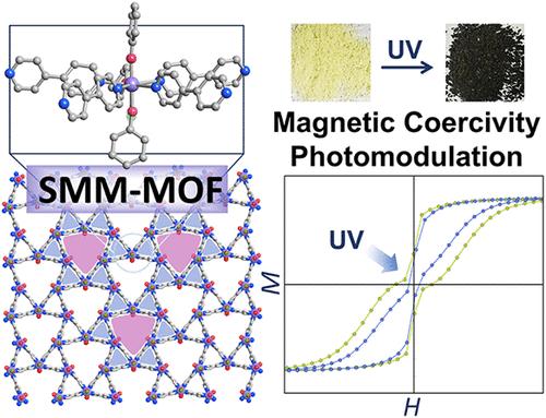 Two-Dimensional Metal–Organic Framework with High-Performance Single-Molecule Magnets as Nodes Showing Magnetic Coercivity Photomodulation