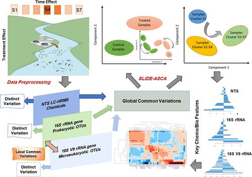 Integrative Analysis of Nontargeted LC-HRMS and High-Throughput Metabarcoding Data for Aquatic Environmental Studies Using Combined Multivariate Statistical Approaches