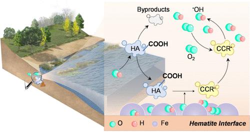 New Pathway Mediated by Humic Acid Facilitates Long-Distance Hydroxyl Radical Production during Crystalline Iron Mineral Oxygenation