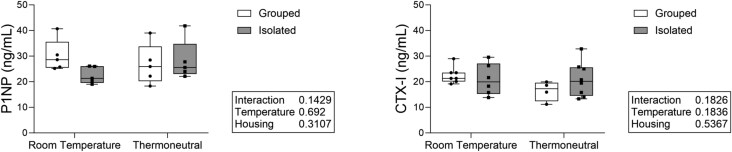 Thermoneutral housing has limited effects on social isolation-induced bone loss in male C57BL/6J mice.