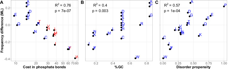 The effectiveness of selection in a species affects the direction of amino acid frequency evolution.