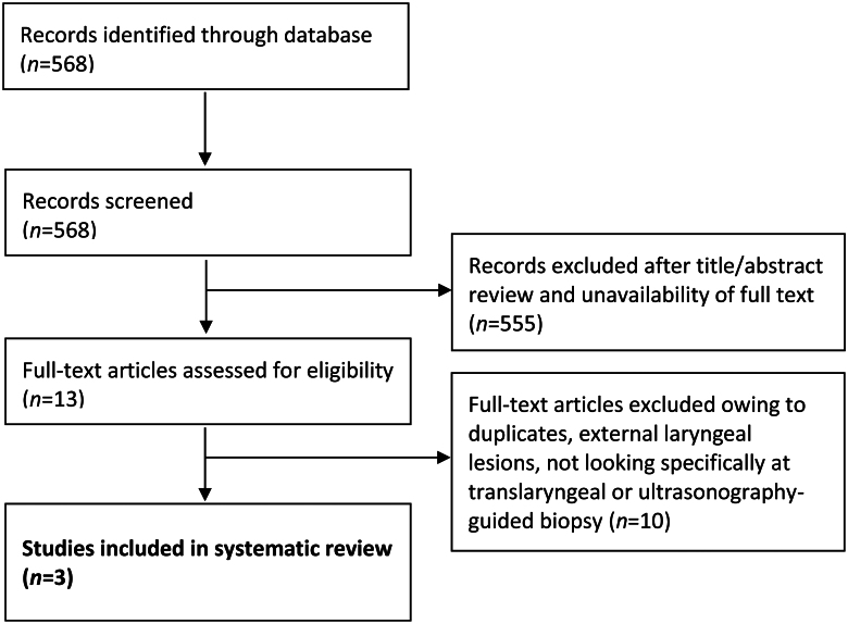A systematic review of ultrasonography-guided transcutaneous fine needle aspiration cytology in the diagnosis of laryngeal malignancy.