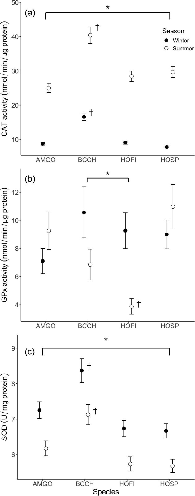Energetics and Oxidative Status: Seasonal Variation in Blood Oxidative Stress Metrics in Four Species of Small Birds from a Cold Winter Climate.