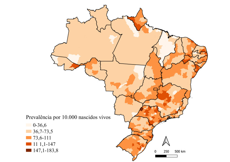 Spatial analysis of risk areas of congenital anomalies in Brazil, 2012-2021.