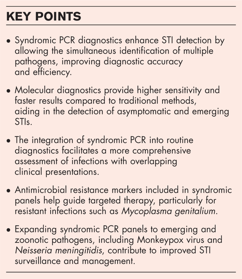 Syndromic approaches for sexually transmitted infections: added value of molecular diagnosis.