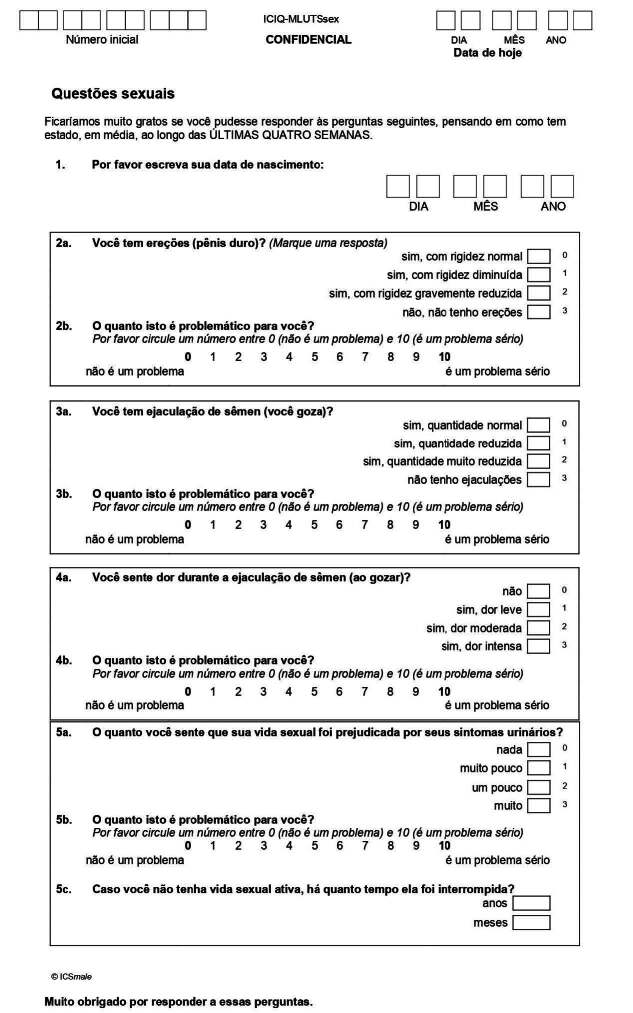 Validity and reliability of the Brazilian version of the International Consultation on Incontinence Questionnaire Male Sexual Matters Associated with Lower Urinary Tract Symptoms Module.