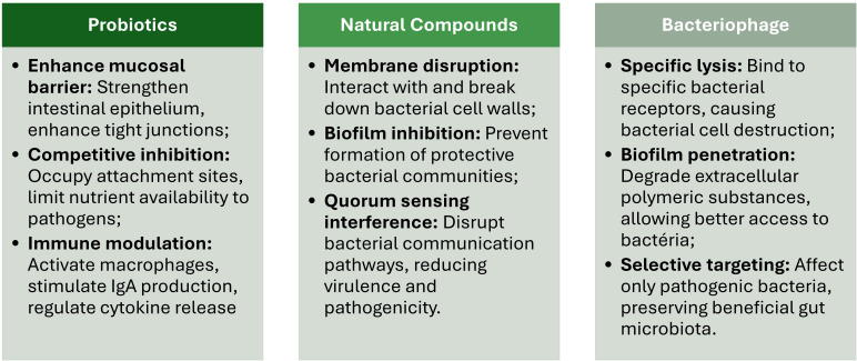 Non-antibiotic therapies for multidrug-resistant gastrointestinal infections: an overview of the use of probiotics, natural compounds, and bacteriophages.
