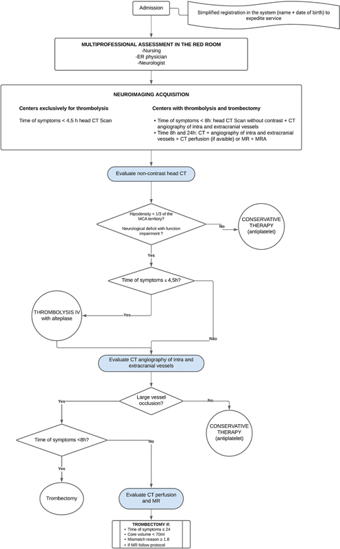 Brazilian Public Health System protocol for the diagnosis, treatment, and clinical monitoring of acute ischemic stroke.