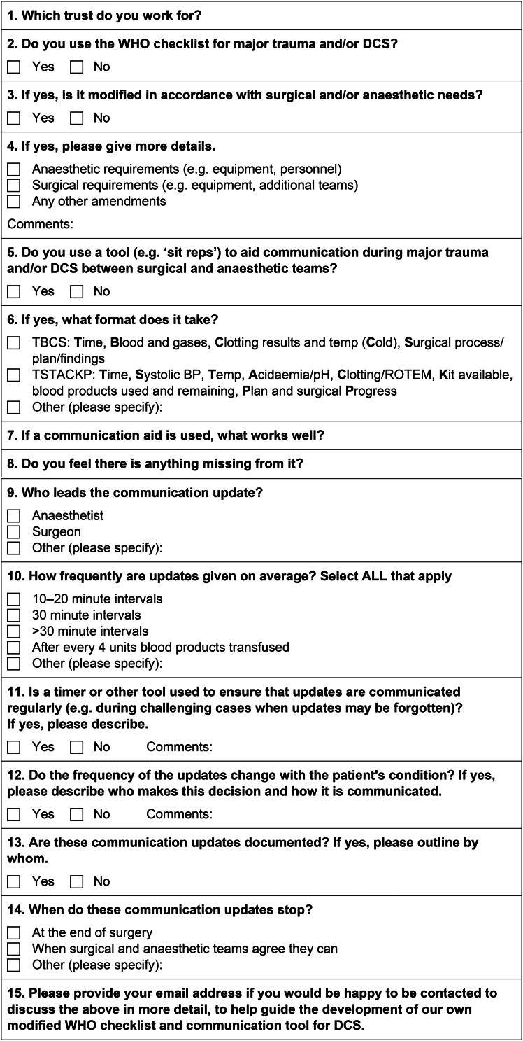 Improving communication during damage control surgery: a survey of adult major trauma centres in England.