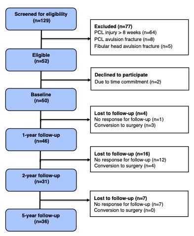 Long-term Follow-up of Patients with Acute Posterior Cruciate Ligament Injury Treated Non-operatively with a Physiotherapy-led Exercise and Support Brace Intervention.