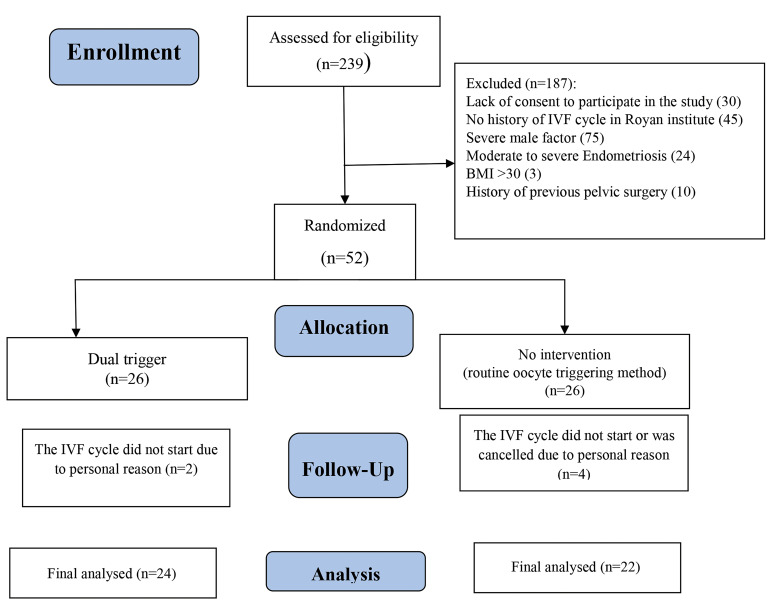 The Effect of Dual Trigger on <i>In Vitro</i> Fertilization/Intracytoplasmic Sperm Injection Outcomes in Patients with Suboptimal Ovarian Response (POSEIDON Classification Group I): A Randomized Clinical Trial.