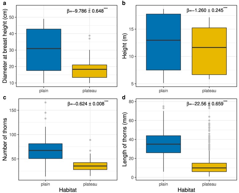 Biotic pressure outweighs the influence of resource availability on physical defence investment in a tropical tree.