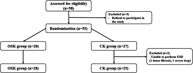 Efficacy of a novel one-step knife compared to conventional knife for colorectal endoscopic submucosal dissection: a prospective multicenter randomized controlled trial.