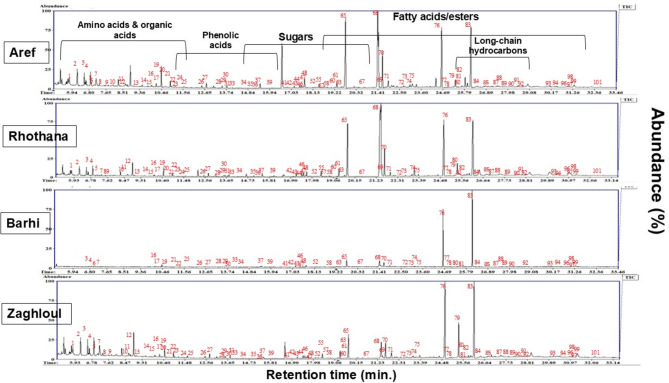 GC-MS based nutritional and aroma profiling of date palm seeds collected from different Egyptian cultivars for valorization purposes.