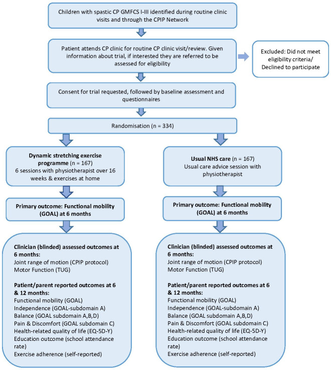 Clinical effectiveness of a child-specific dynamic stretching programme, compared to usual care, for ambulant children with spastic cerebral palsy (SPELL trial): a parallel group randomized controlled trial.