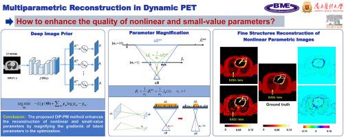 Direct parametric reconstruction in dynamic PET using deep image prior and a novel parameter magnification strategy