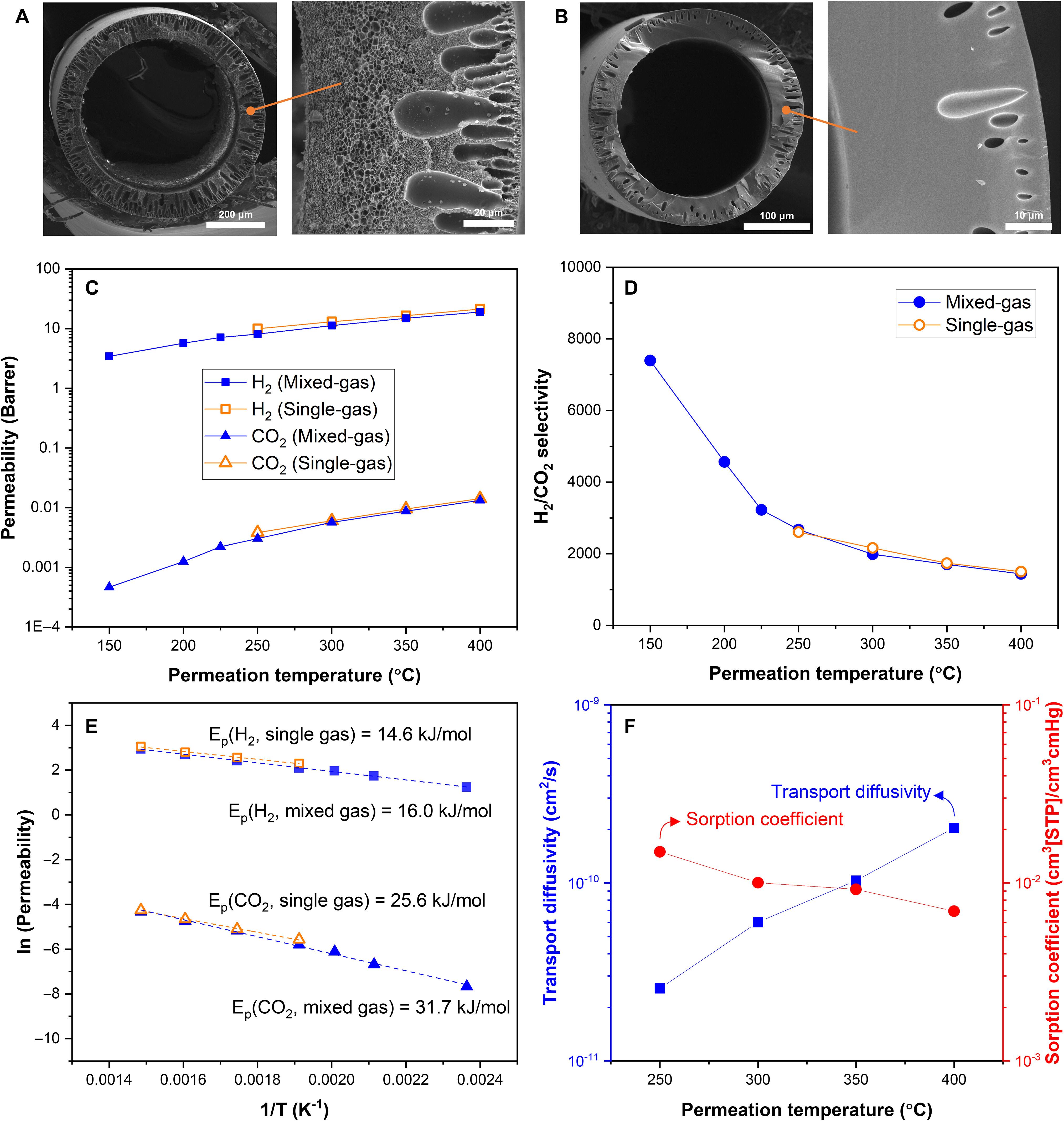Hyperselective carbon membranes for precise high-temperature H2 and CO2 separation
