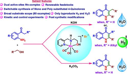 Manganese Complex-Catalyzed (De)hydrogenative Cyclization toward the Selective Synthesis of 2-Substituted and 2,3-Disubstituted 4-Quinolones