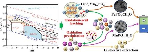 Recovery of lithium from spent LiFexMn1-xPO4 batteries through a leaching-precipitation method using H2SO4-H2O2-Na2S2O8