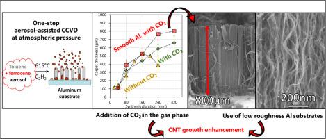 Substrate polishing and CO2 addition promote long growths of vertically aligned carbon nanotube carpets on aluminum foils by one-step CVD