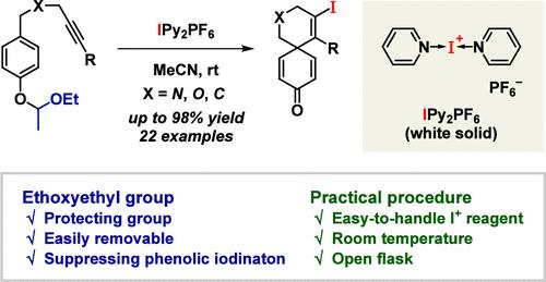 Construction of the Spiro[5.5]undecane Framework through Dearomative ipso-Iodocyclization of 5-(4-(1-Ethoxyethoxy)phenyl)-1-alkynes