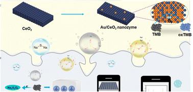 Nanozyme colorimetric sensor array-based Au as an electron bank facilitated surface charge redistribution of CeO2 for on-site detection and discrimination of sulfur-containing metal salts†
