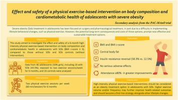 Effect and safety of a physical exercise-based intervention on body composition and cardiometabolic health of adolescents with severe obesity. Secondary analysis from the PAC-MAnO trial