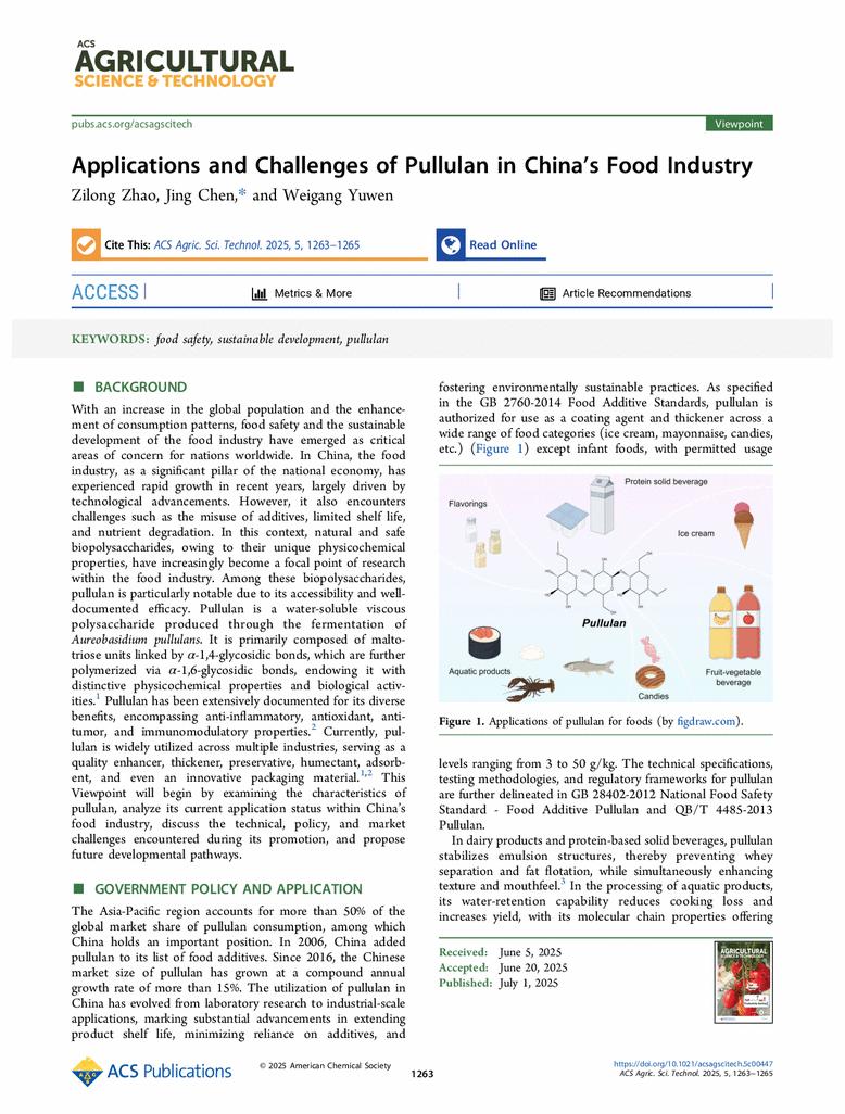 Applications and Challenges of Pullulan in China’s Food Industry