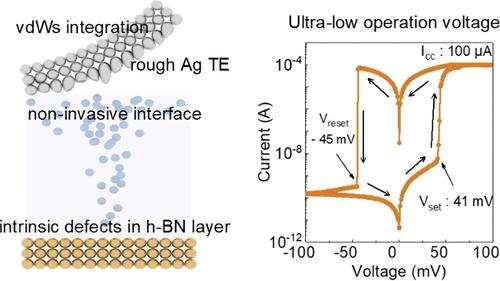 Hexagonal Boron Nitride Memristor with Ultralow Operating Voltage Enabled by Noninvasive vdWs Electrode