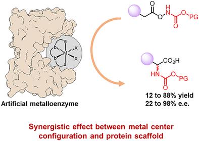 Stereocontrolled 1,3-Nitrogen Migration Catalyzed by Artificial Metalloenzymes Bearing Stereogenic Metal Centers