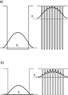 Binding energy of excitons in quantum wells with embedded series of thin tunnel-transparent barriers