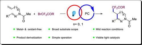 Visible Light-Induced Radical-Cascade Difluoroalkylation/Cyclization of Unsaturated Aldehyde Hydrazones for the Synthesis of Difluoroalkylated Dihydropyrazoles and Tetrahydropyridazines