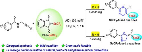 Synthesis of SeCF<sub>3</sub>-Substituted Oxazines and Oxazolines through Electrophilic Trifluoromethylselenolation Cyclization of Propargylic Amides.