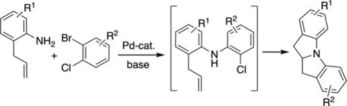 Cascade Pd-Catalyzed Intermolecular N-Arylation/Intramolecular Alkene Carboamination Reactions for the Synthesis of Dihydroindoloindoles.
