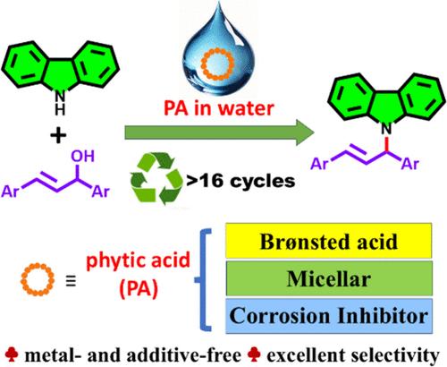 Closing the Loop in Brønsted Acid Catalysis: Anti-Corrosive, Self-Micellizing, and Completely Recyclable Phytic Acid Aqueous System for N-Allylation of Carbazoles