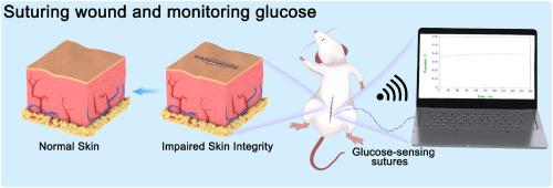 Bioelectronic sutures with electrochemical glucose-sensing for real-time wound monitoring