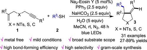 Visible-Light-Driven Photocatalytic Synthesis of Polysubstituted Pyrrolidines via Desulfurative Tandem Cyclization of Thiols with 1,6-Enynes