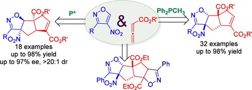 Phosphine-Catalyzed Asymmetric Dearomative Annulation of 4-Nitroisoxazoles with Allenoates: Construction of Isoxazoline-Fused Bicyclo[3.3.0]octenes