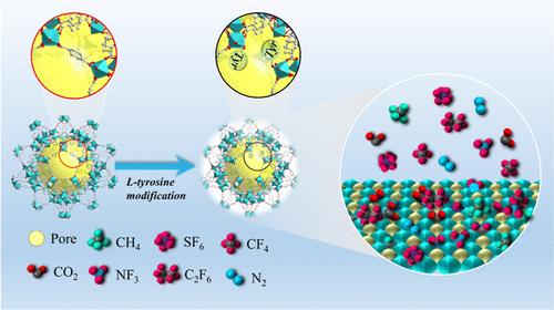 MIL-101 Metal–Organic Framework Functionalized with Flexible l-Tyrosine Ligands for Enhanced Greenhouse Gas Capture