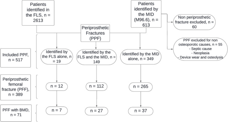 Patients with periprosthetic femoral fractures are older adults who are commonly diagnosed with osteoporosis.