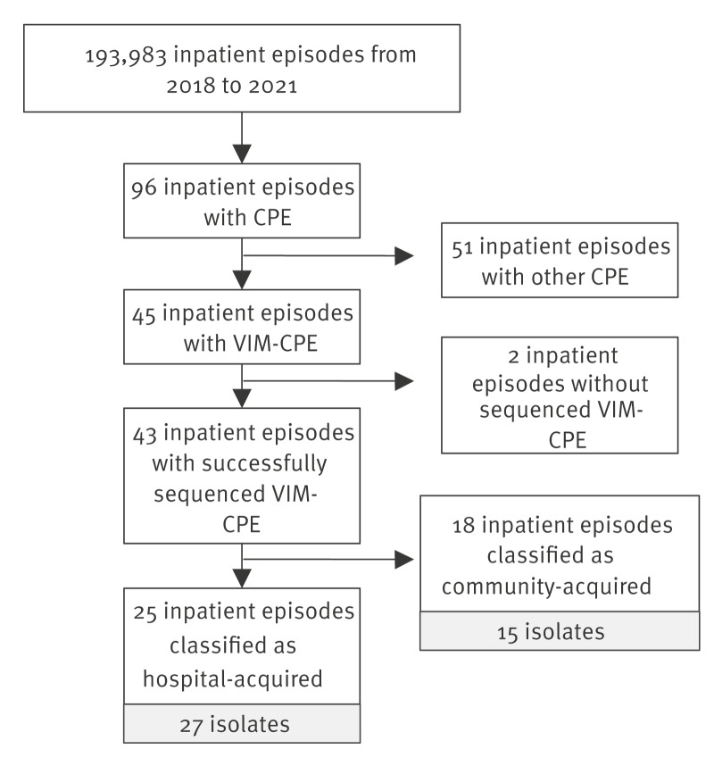 Beyond patient contact: combined short- and long read sequencing reveals continuous occurrence of genomically related carbapenemase-producing Enterobacterales and plasmid mobility in a hospital, Germany, 2018 to 2021.